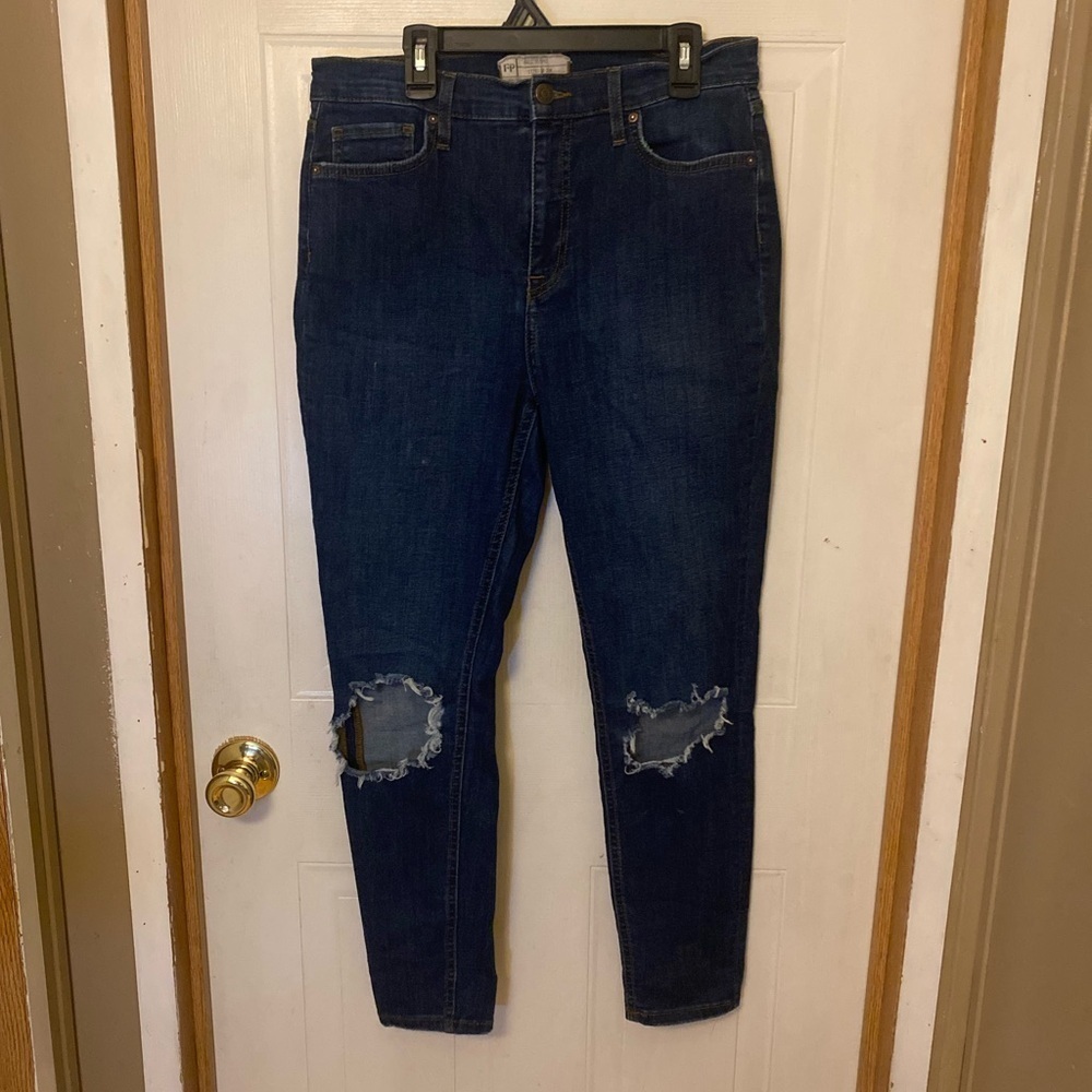 Free People Dark Blue Distressed Skinny Jeans